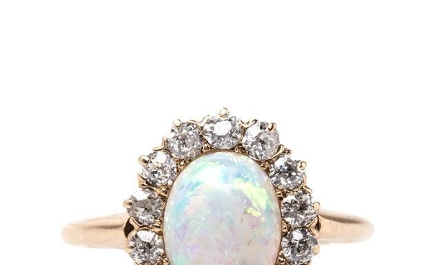 Luxury Jewelry 2017/2018 : Lindenwald is a sweet opal and diamond vintage ring from Trumpet & Horn! // …