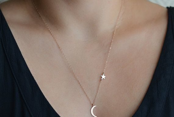 Luxury Jewelry 2017/2018 : Moon and Star Necklace, Crescent Moon Necklace Gold, Silver or Rose Gold, Moon Star Jewelry