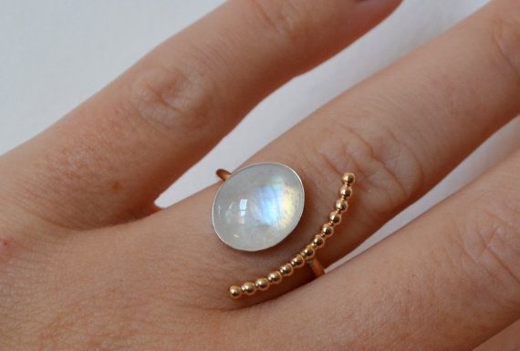 Luxury Jewelry 2017/2018 : Moonstone Half Moon Ring, 14K Gold Filled Ring, Rainbow Moonstone Ring, Open Stone Ring, Gold Gemstone Ring