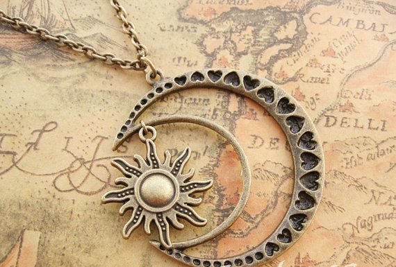 Luxury Jewelry 2017/2018 : moon&sun necklace-antique bronze moon necklace-sun necklace -alloy necklace-…