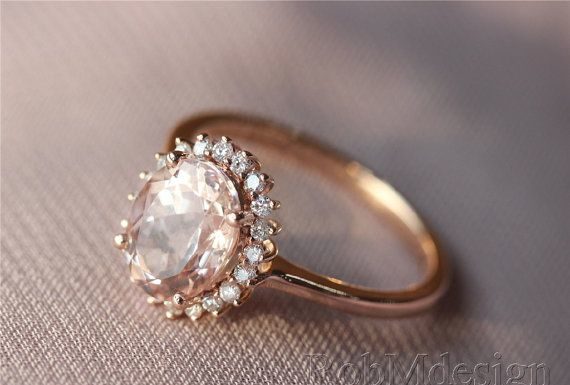Luxury Jewelry 2017/2018 : Morganite Ring Pink 6*8mm Fancy Morganite and Full Cut Natural Diamonds 14k Rose…
