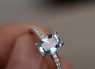 Luxury Jewelry 2017/2018 : Natural Aquamarine Ring Sterling Silver Gemstone Ring Engagement Ring Birthstone Ring Birthday Gift