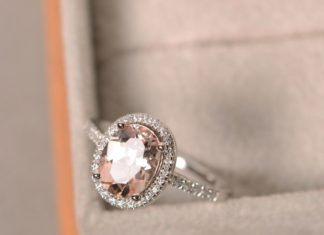 Luxury Jewelry 2017/2018 : Natural morganite ring, sterling silver, pink gemstone morganite, halo ring, engagement ring