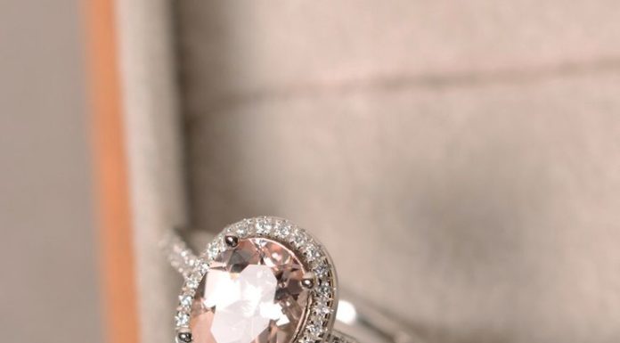 Luxury Jewelry 2017/2018 : Natural morganite ring, sterling silver, pink gemstone morganite, halo ring, engagement ring