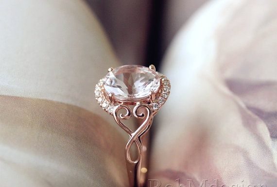 Luxury Jewelry 2017/2018 : New Design Christmas Discount ! 1.65ct Oval Cut 7*9mm Morganite Ring Halo Diamond Ring 14k Rose Gold Wedding Ring Morganite Engagement Ring