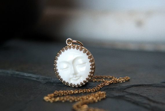 Luxury Jewelry 2017/2018 : NEW Sleeping Moon Necklace in Goldplate/ Moon Face/ Celestial Jewelry/ Moon Necklace/ Man In The Moon/ Luna/ Sleeping Moon/ Moon Jewelry