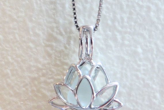 Luxury Jewelry 2017/2018 : Pale Aqua Sea Glass Sterling Silver Lotus Flower Locket by Wave of LIfe