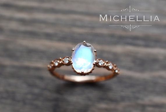Luxury Jewelry 2017/2018 : Rose Gold Moonstone Engagement Ring with by MichelliaDesigns…