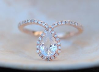 Luxury Jewelry 2017/2018 : Rose gold ring Pear Sapphire COBRA ring 1ct white sapphire diamond ring 14k rose gold full eternity. Engagement ring by Eidelprecious