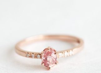 Luxury Jewelry 2017/2018 : Rose Gold Sapphire Engagement Ring, Simple Engagement Ring, Stacking Peach Sapphire Ring, Tiny Sapphire Ring, Pink Sapphire Ring