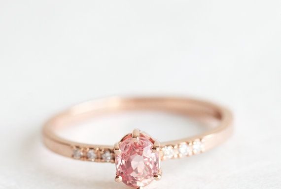 Luxury Jewelry 2017/2018 : Rose Gold Sapphire Engagement Ring, Simple Engagement Ring, Stacking Peach Sapphire Ring, Tiny Sapphire Ring, Pink Sapphire Ring