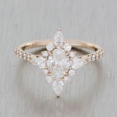 Luxury Jewelry 2017/2018 : Rose gold vintage ballerina engagement ring. Marquise oval diamond with hidden p…