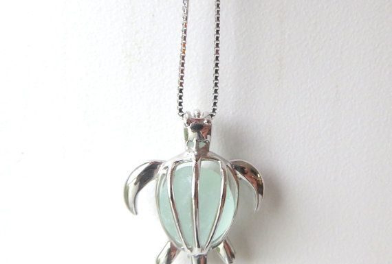 Luxury Jewelry 2017/2018 : Sea Glass Turtle Pale Aqua Sterling Silver Honu by Wave of LIfe