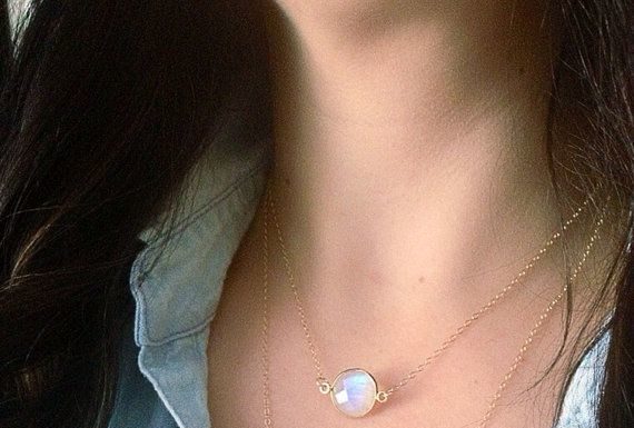 Luxury Jewelry 2017/2018 : SHOP SALE Floating Moonstone 14k Gold Filled Tiny Necklace Simple Dainty Necklac…