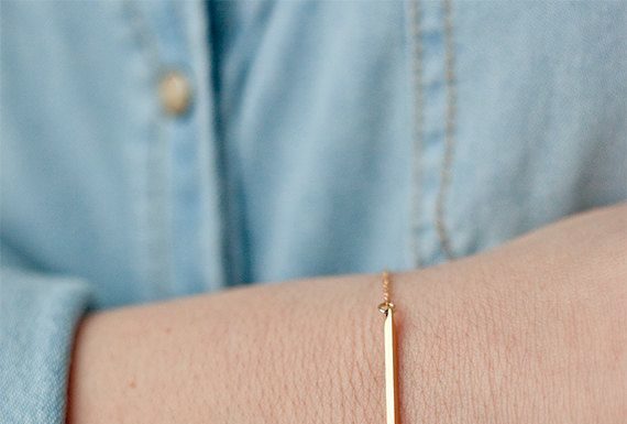 Luxury Jewelry 2017/2018 : Sideways gold bar bracelet, dainty bracelet, dash charm bracelet, layering bracelet