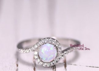Luxury Jewelry 2017/2018 : Silver Lab Opal Ring, White Opal Ring, Opal Wedding Band, Womens Opal Wedding Ring, Promise Ring for Her, Opal Engagement Ring, Halo Ring