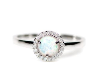 Luxury Jewelry 2017/2018 : Sterling Silver Round Created White Opal CZ Halo Ring