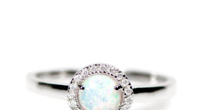 Luxury Jewelry 2017/2018 : Sterling Silver Round Created White Opal CZ Halo Ring