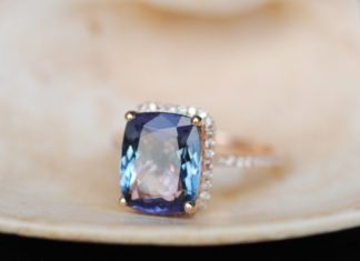 Luxury Jewelry 2017/2018 : Tanzanite Ring. Rose Gold Engagement Ring Lavender Mint Tanzanite emerald cut halo engagement ring 14k rose gold.