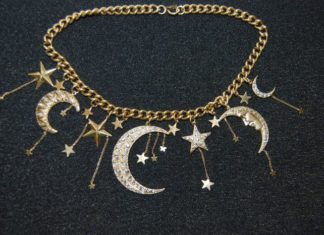 Luxury Jewelry 2017/2018 : Vintage Kirks Folly Moon Stars Charm Chunky Pendant Necklace Gold Tone Silver Marcasites Original Tag Halloween