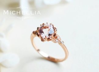 Luxury Jewelry 2017/2018 : Vintage Morganite Floral Engagement Ring in 14K or 18K Gold, Woodland Art Deco Vintage Morganite Laurel Leaf Ring, Rose Gold Pink Morganite