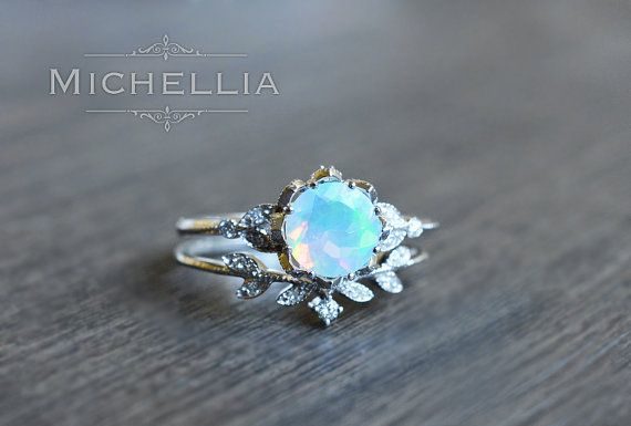 Luxury Jewelry 2017/2018 : Vintage Opal Floral Engagement Ring with by MichelliaDesigns…