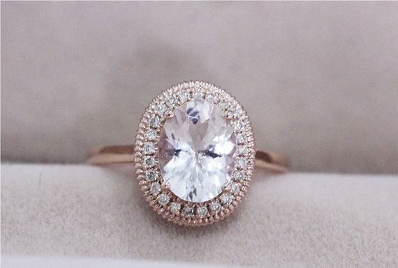 Luxury Jewelry 2017/2018 : VS 7x9mm Oval Morganite Ring 0.13ct Diamond by AbbyandWills