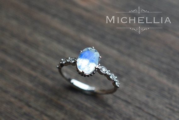 Luxury Jewelry 2017/2018 : White Gold Moonstone Engagement Ring with by MichelliaDesigns…