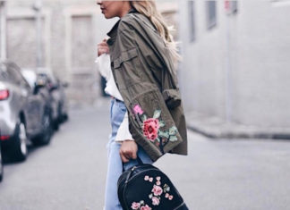 Street Style : Ashley’s embroidered coat and backpack are the perfect match,…