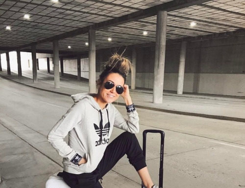 Street Style : Christine Andrew is seen in a simple but stylish grey Adidas…