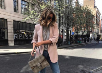 Street Style : Emma Hill is wearing a blazer in a playful shade of pale pink,…
