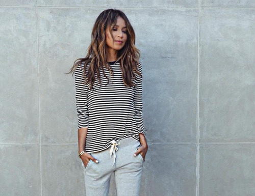 Street Style : For a comfortable lounge outfit, wear joggers with a striped…