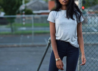 Street Style : For a fashionable alternative to jeans, wear pinstriped trousers…