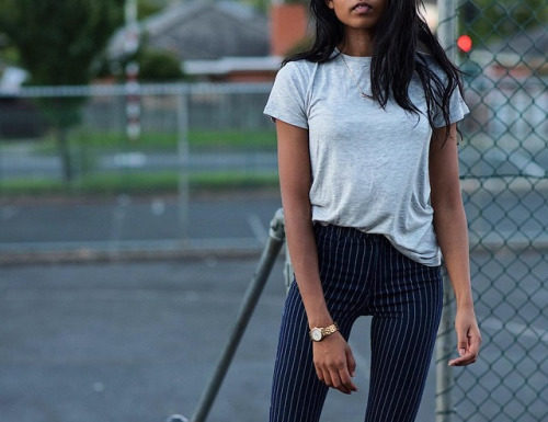 Street Style : For a fashionable alternative to jeans, wear pinstriped trousers…