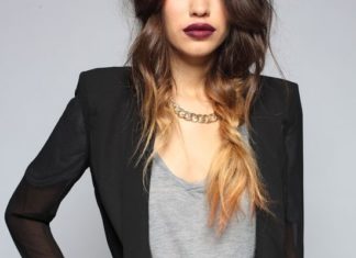 Trendy Hair Style : Blazer, art deco inspired skirt, tank top, dark lips….