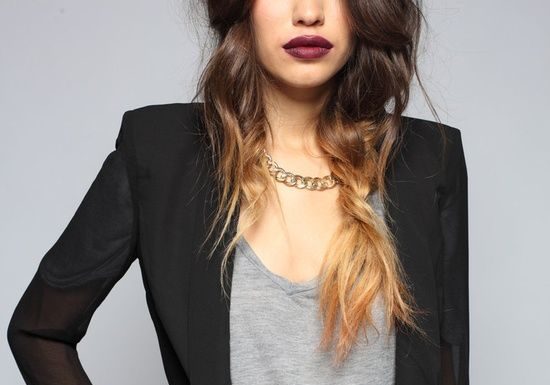 Trendy Hair Style : Blazer, art deco inspired skirt, tank top, dark lips….