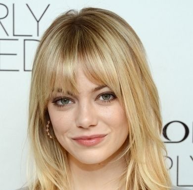 Trendy Hair Style : Emma Stone Medium Layered Hair with Bangs…