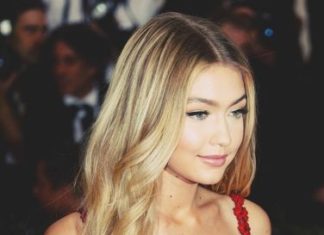 Trendy Hair Style : Gigi Hadid Red Details Gorgeous Dress