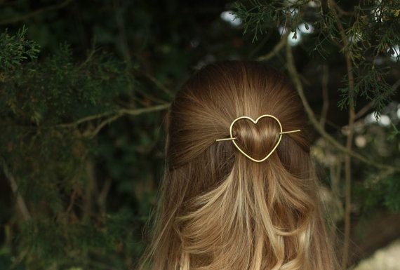Trendy Hair Style : Heart hair barrette brass hair accessories rustic copper hair pin silver hair clip gift for her knitting accessories shawl pin scarf pin