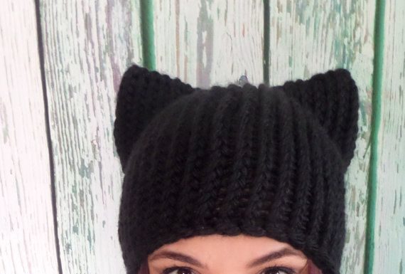 Trendy Hair Style : Knitted Black Cat Hat, Kitty Hat, Womens Gift, Gift For Her, Costume Hat, Cat Hat, Black Cat, Winter Hat, Black Cat Beanie, Womens Hat