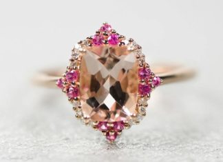 Luxury Jewelry 2017/2018 : 14k Rose Gold Genuine Morganite, Diamond and Pink Sapphire Ring – Sparkle & Jade