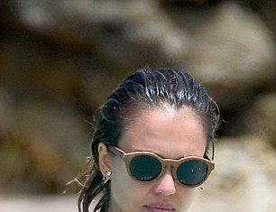 Bikinis Swimwear One pieces & Cover Ups : Bikini-clad Jessica Alba lavishes love on her little ones