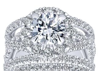 Diamond Rings : 18K White Gold Vintage Trellis Stack Diamond Engagement Ring