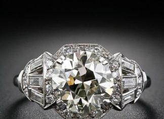 Diamond Rings : 3.00 carat light yellow art deco diamond ring, european-cut center stone, circa …