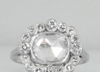 Diamond Rings : Gorgeous 1ctw Rose Cut Diamond Halo Engagement Ring Platinum | Antique & Estate Jewelry