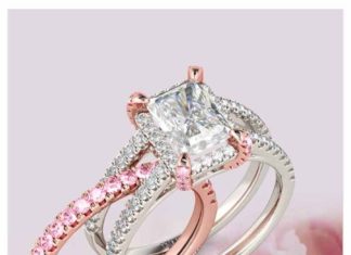 Diamond Rings : Jeulia Interchangeable Two Tone Radiant Cut Created White Sapphire Wedding Set #…