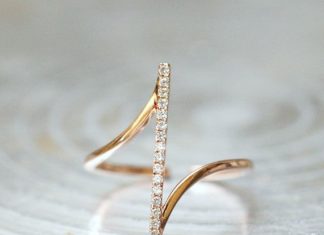 Diamond Rings : Pave Rose Gold Vertical Bar Ring Sterling Silver