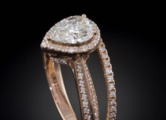 Diamond Rings : Pear Cut Diamond Engagement Ring with Knife Edge Shank and Diamond Wedding Band …