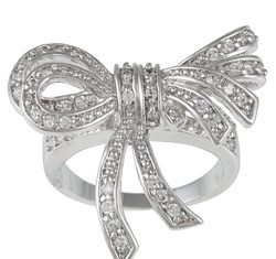 Diamond Rings : Silvertone Clear Cubic Zirconia Bow Fashion Ring…