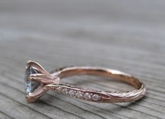 Engagement Rings & Wedding Rings : Profile of 1ct grey moissanite & diamond engagement ring in recycled 14k ros…